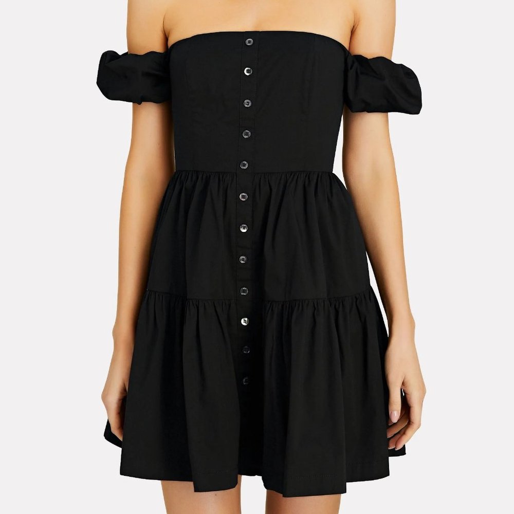 STAUD Elio Off-The-Shoulder Cotton Mini Dress Size 2